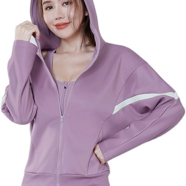 Women Sweatshirts Sports Running Jackets Women Gym Yoga Hoodies Long Sleeve Sportswear Tops Spring Autumn Fitness Workout Jogging Outwear (Color : Purple, Size : Large)