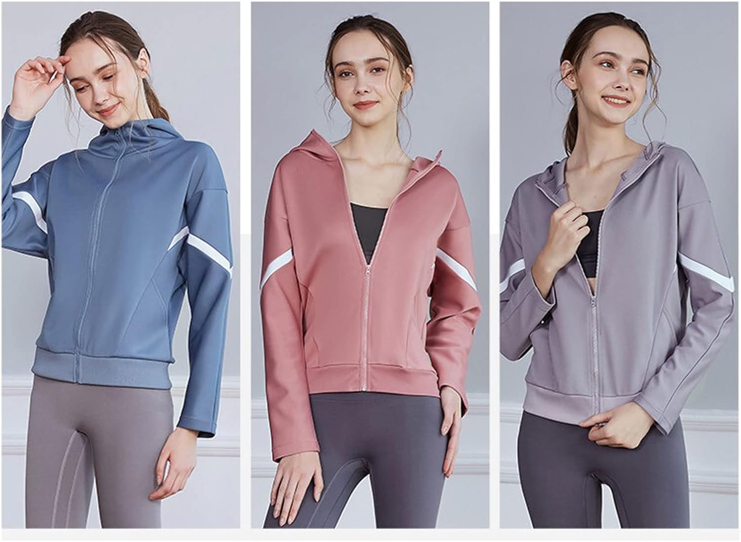 ⁦Women Sweatshirts Sports Running Jackets Women Gym Yoga Hoodies Long Sleeve Sportswear Tops Spring Autumn Fitness Workout Jogging Outwear (Color : Purple, Size : Large)⁩ - الصورة ⁦2⁩