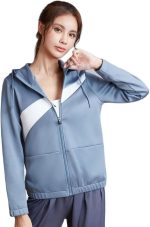 سويت شيرت حريمي خريفي رياضة الجري سترة نسائية بسحاب للجيم اليوغا هوديي ألوان محببة للتدريب واللياقة البدنية تجريب ملابس رياضية مقاومة للرياح (اللون: أزرق، الحجم: صغير)