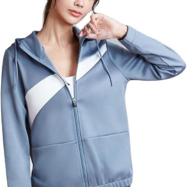 سويت شيرت حريمي خريفي رياضة الجري سترة نسائية بسحاب للجيم اليوغا هوديي ألوان محببة للتدريب واللياقة البدنية تجريب ملابس رياضية مقاومة للرياح (اللون: أزرق، الحجم: صغير)
