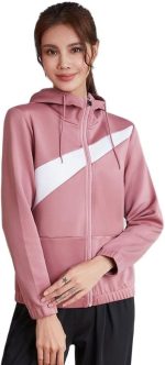 سويت شيرت حريمي من TOEE سترة رياضية للخريف والجري وسحّاب للجيم اليوغا هوديي ألوان منقطة للتدريب واللياقة البدنية والتمارين الرياضية والرياح (اللون: وردي، المقاس: إكس لارج)