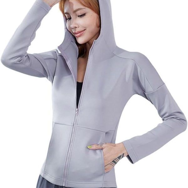 سويت شيرت رياضي للخريف والشتاء للنساء من توي بسحاب مزود بغطاء للراس لصالة الالعاب الرياضية واليوجا وتمارين اللياقة البدنية والركض (اللون: رمادي، المقاس: M)