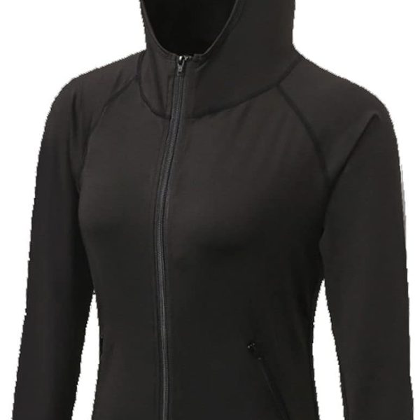 سويت شيرت للنساء من توي جاكيت للجري باكمام طويلة للركض واليوغا وصالة الالعاب الرياضية واللياقة البدنية، معطف رياضي سريع الجفاف وجيد التهوية (اللون: اسود، المقاس: M)