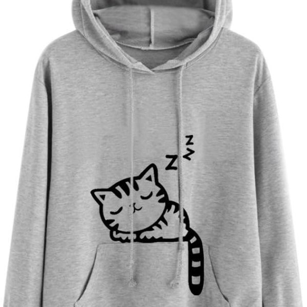 هودي كبير الحجم للفتيات المراهقات بتصميم اذني قطة للنساء، سويت شيرت نسائي مقاس كبير، بلوفر بغطاء للراس كاجوال